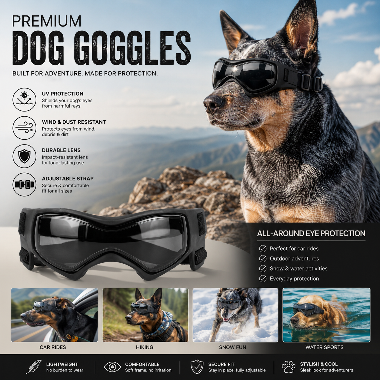 Dog Goggles – UV & Wind Protection