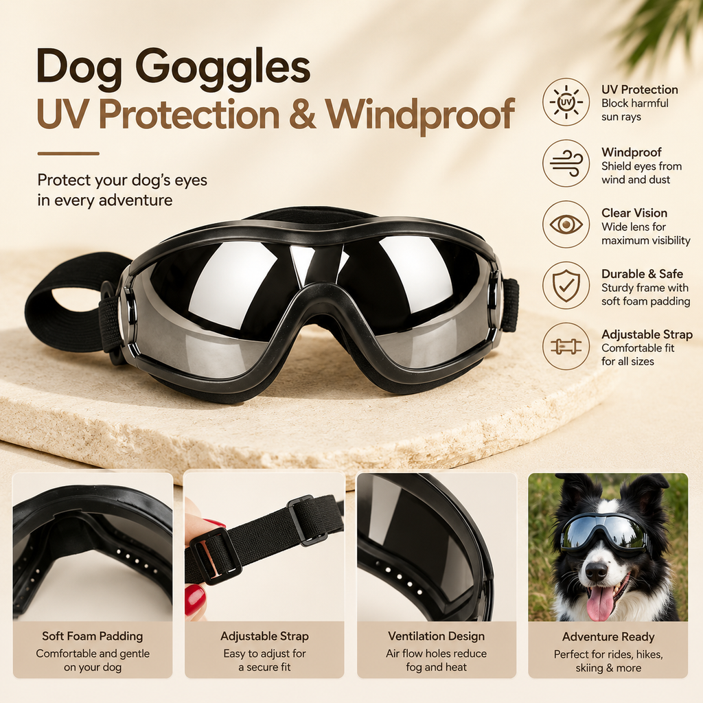 Wraparound Dog Goggles – UV Protection & Windproof with Adjustable Strap