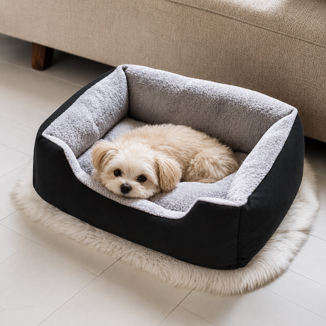 Soft Plush Pet Bed with Cozy Bolster Design