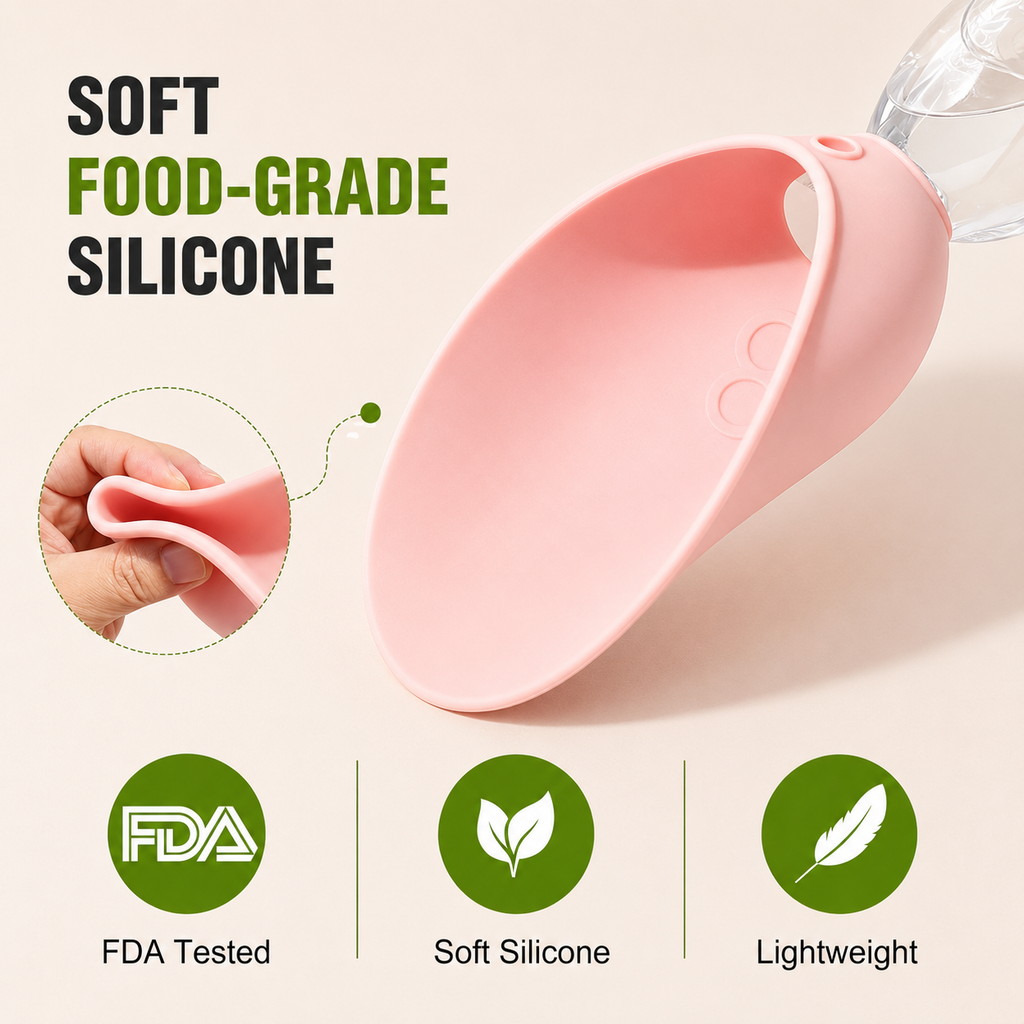 Slip-On Silicone Dog Water Bottle Attachment — Portable Travel Bowl