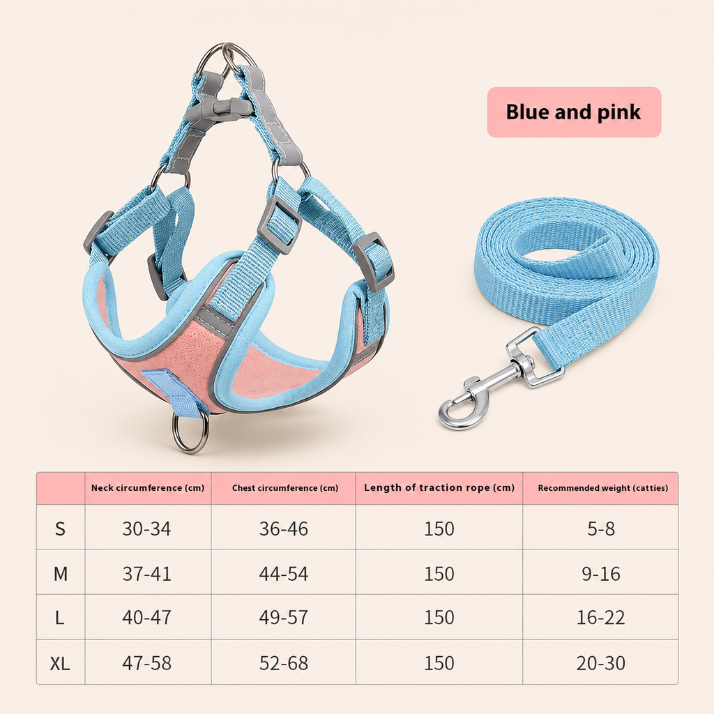 Reflective Dog Harness & Leash Set | Adjustable Chest Harness, S-XL
