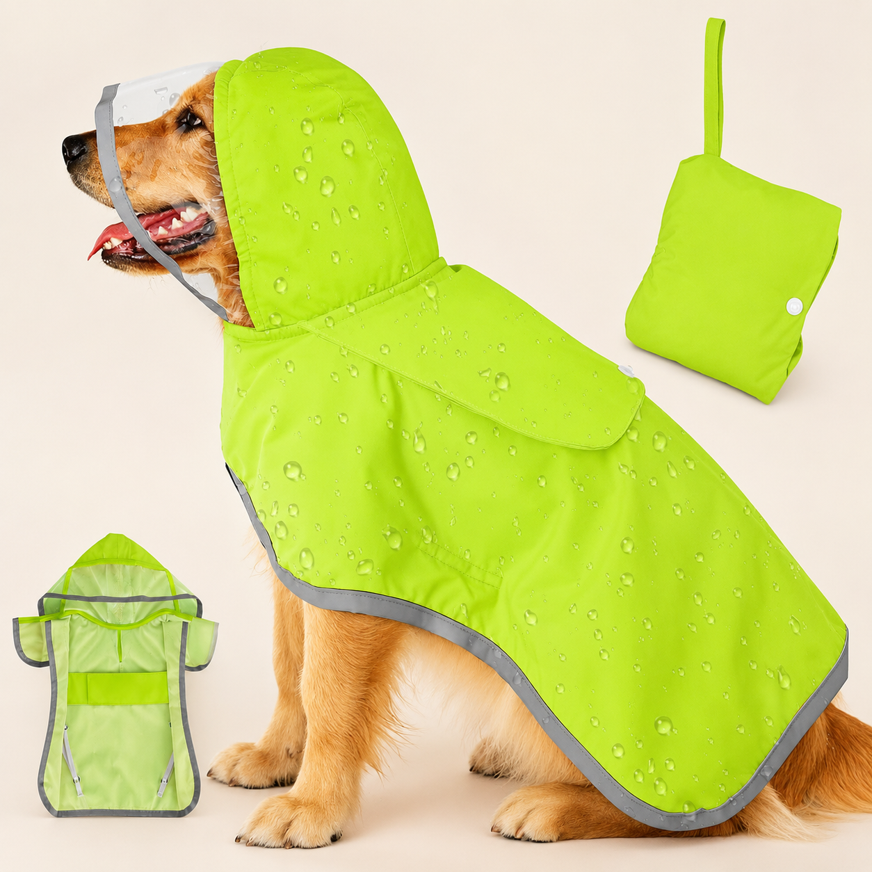 Waterproof Dog Rain Jacket with Hood & Transparent Cap — Belly Protection Included