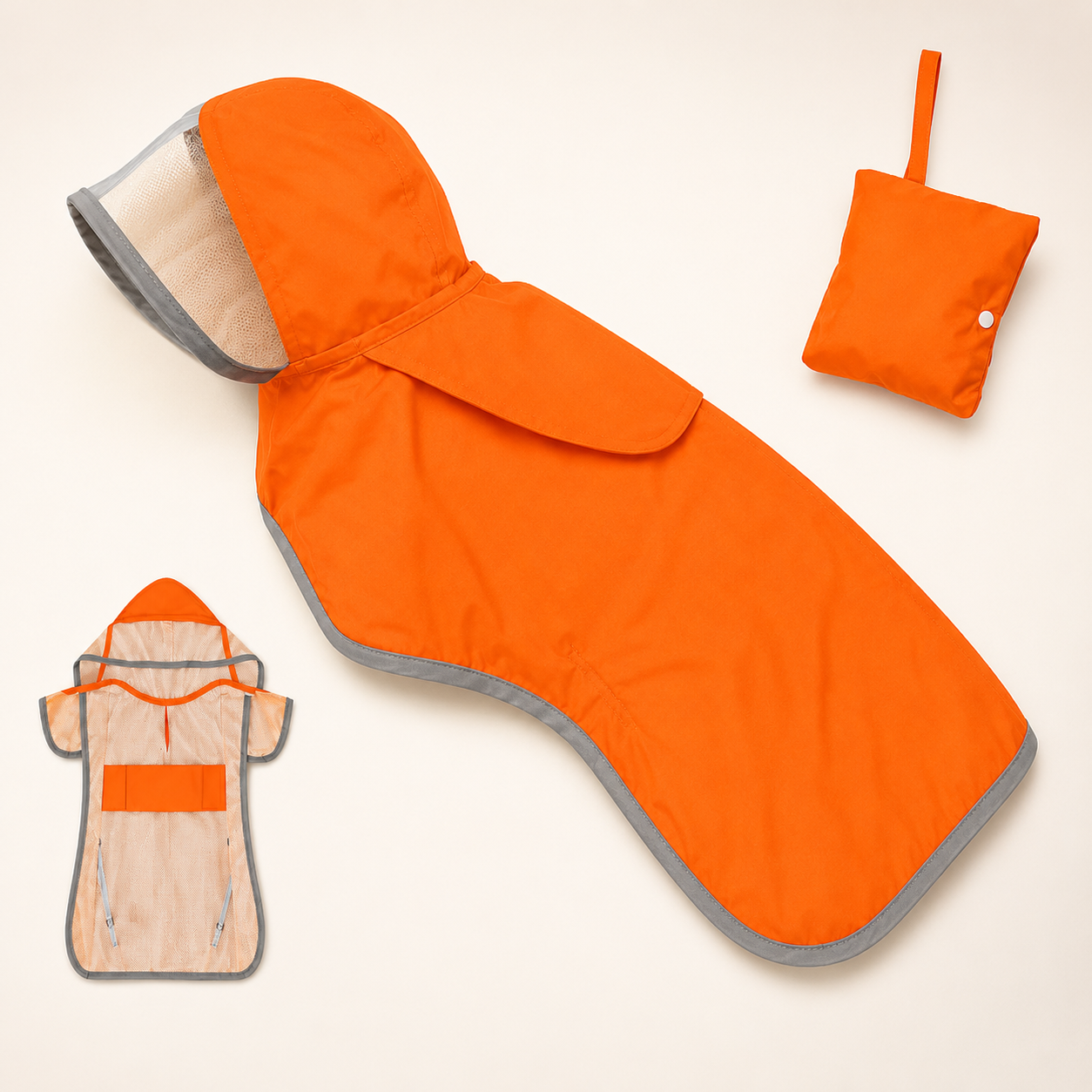 Waterproof Dog Rain Jacket with Hood & Transparent Cap — Belly Protection Included