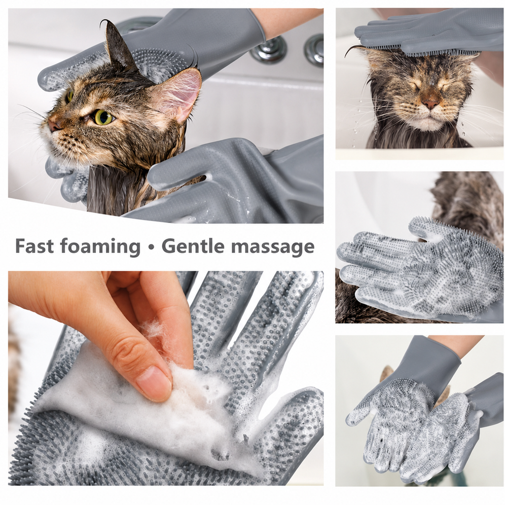 Pet Grooming Massage Glove | Silicone Bathing Mitt for Dogs & Cats