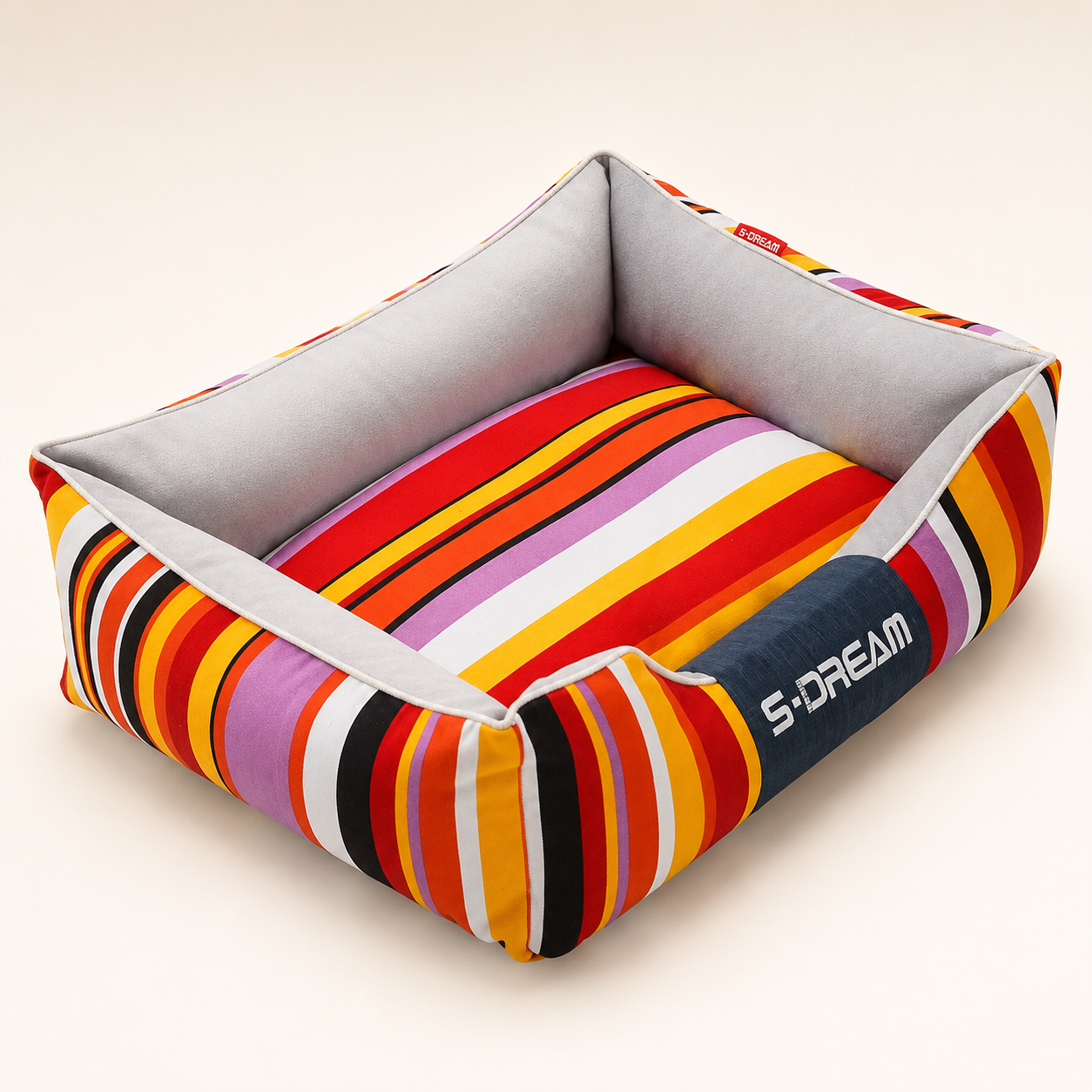 Striped Pet Bed with Matching Pillow — Machine Washable