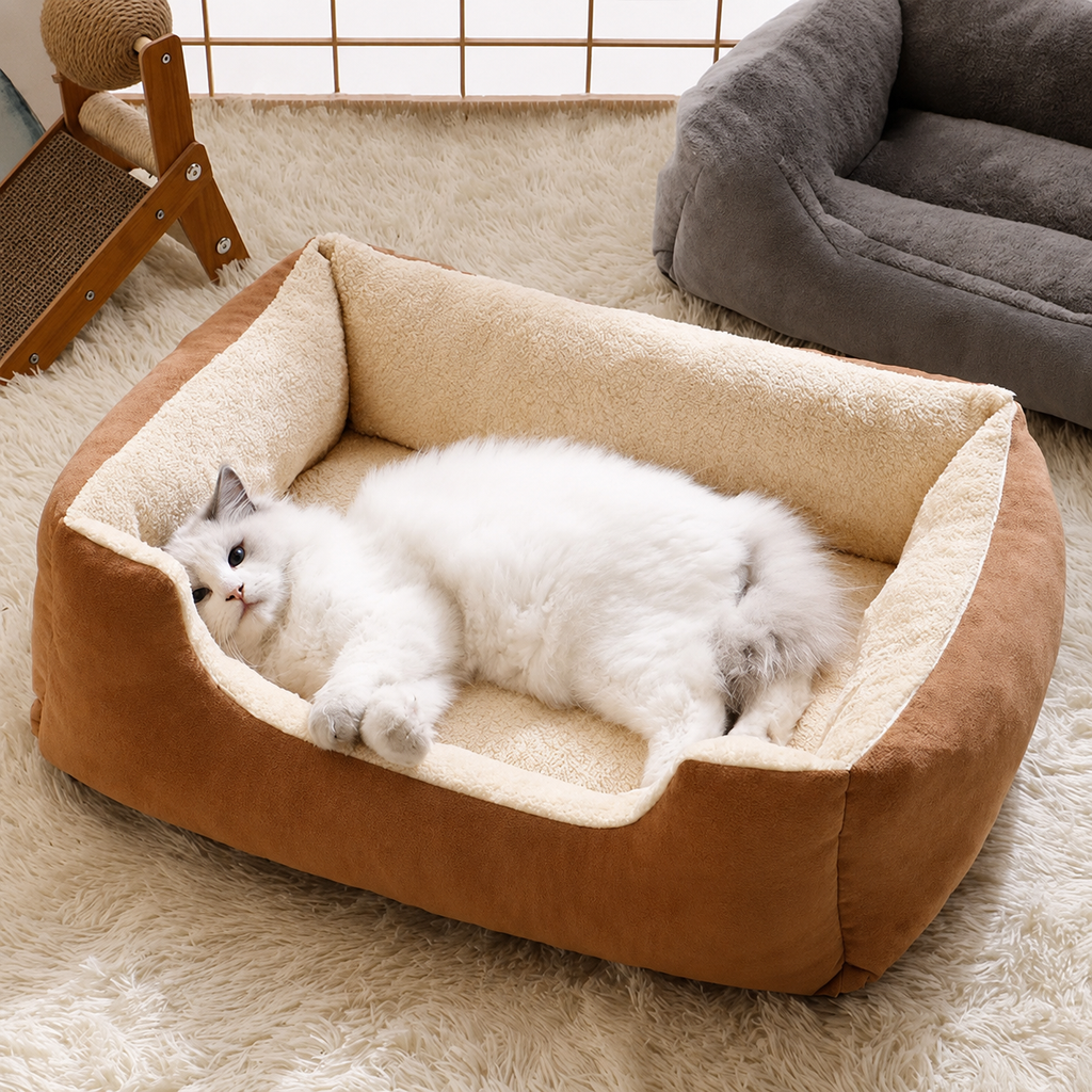 Soft Plush Pet Bed with Cozy Bolster Design