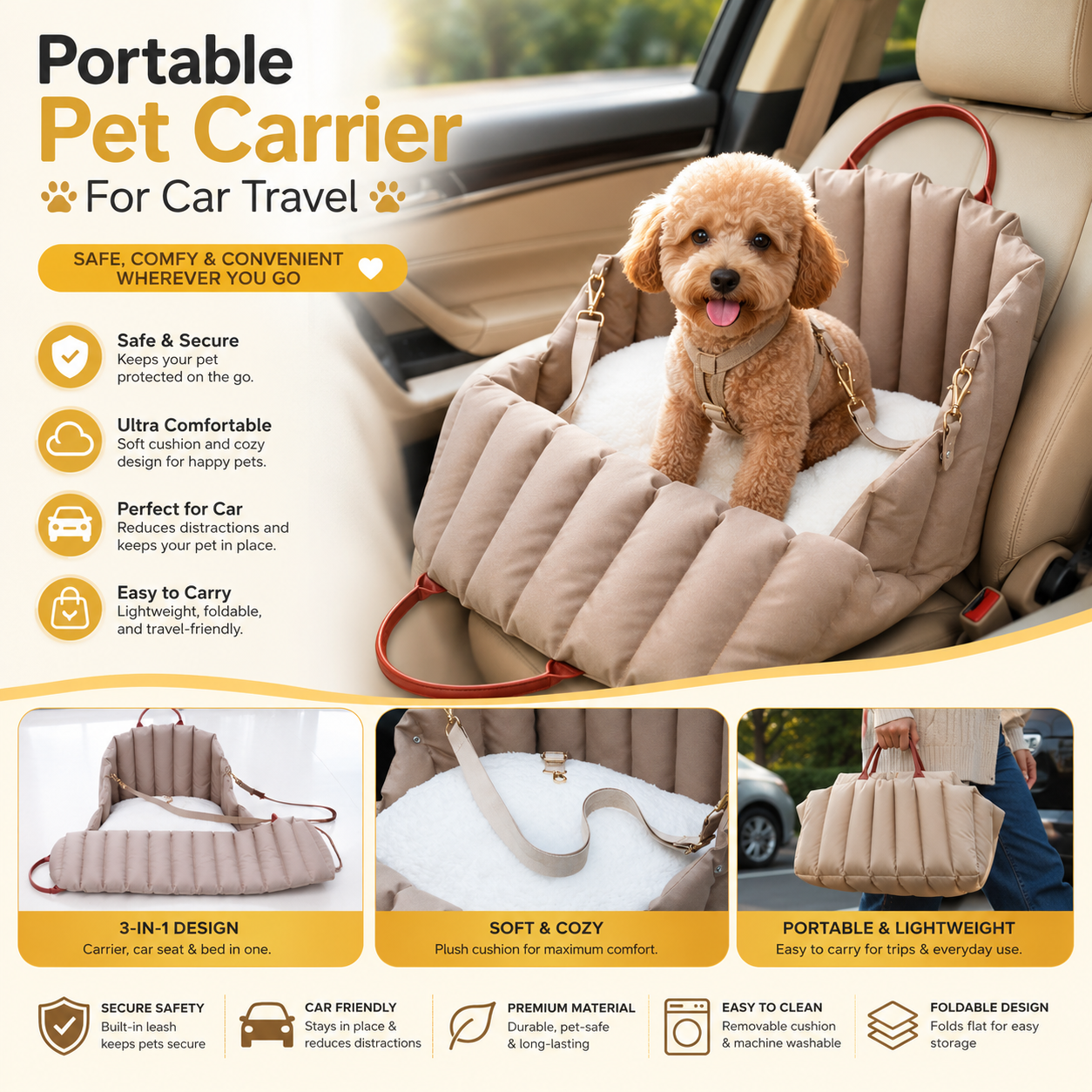 Portable Pet Carrier For Car Travel