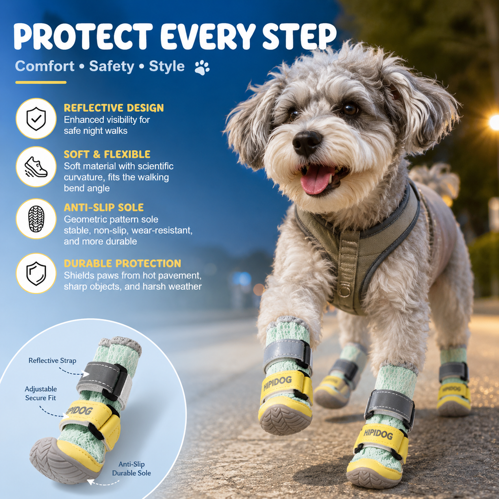 Dog Shoes – Breathable Mesh Dog Boots with Reflective Straps, 4-Piece Set