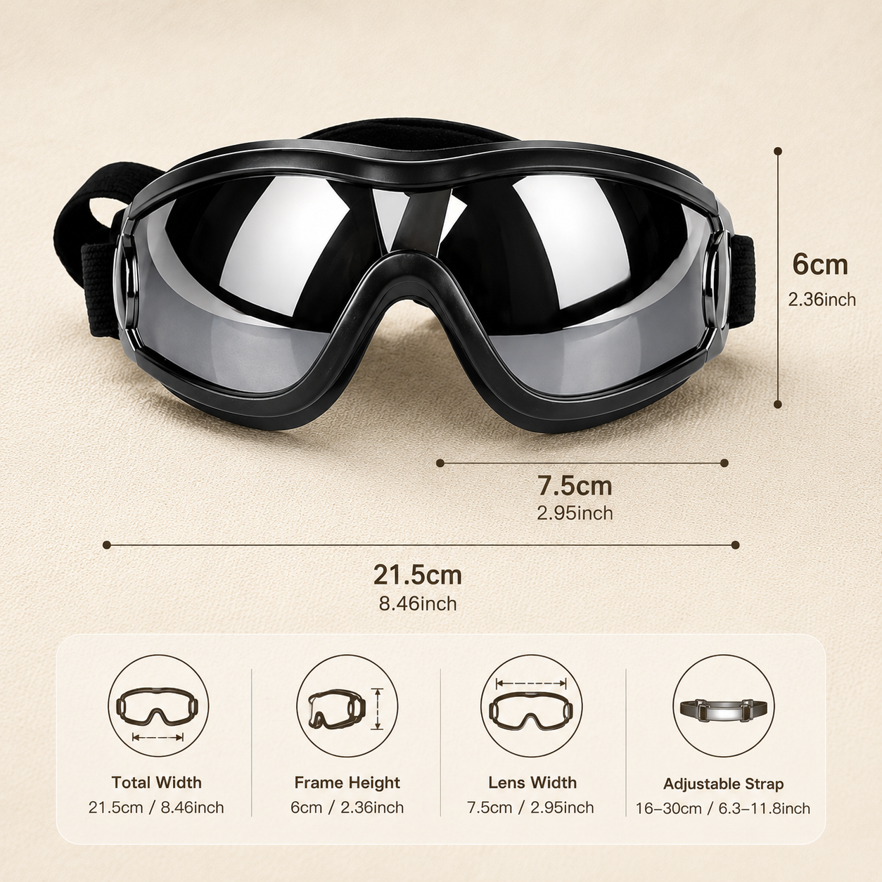 Wraparound Dog Goggles – UV Protection & Windproof with Adjustable Strap
