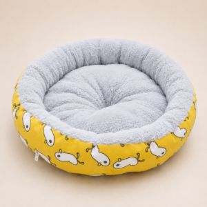Round Pet Bed – Plush Donut Bed with Cartoon Pattern, S–L