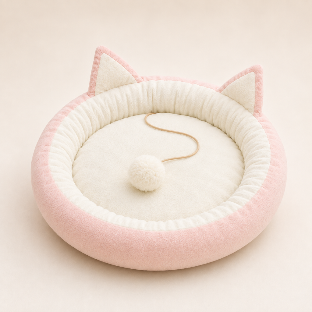 Suede Cat Bed – Cozy Round Nest with Cat Ear Design