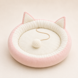 Suede Cat Bed – Cozy Round Nest with Cat Ear Design