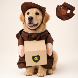 Delivery Courier Dog Costume – Funny Cap, Cape & Box Outfit