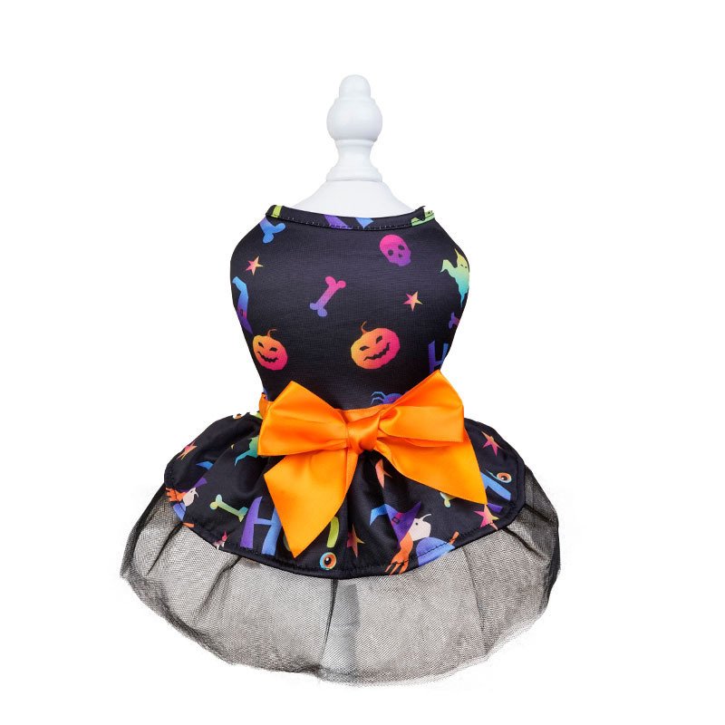 Dog Halloween Costume – Skull Print Tulle Dress with Purple Bow - Image 5